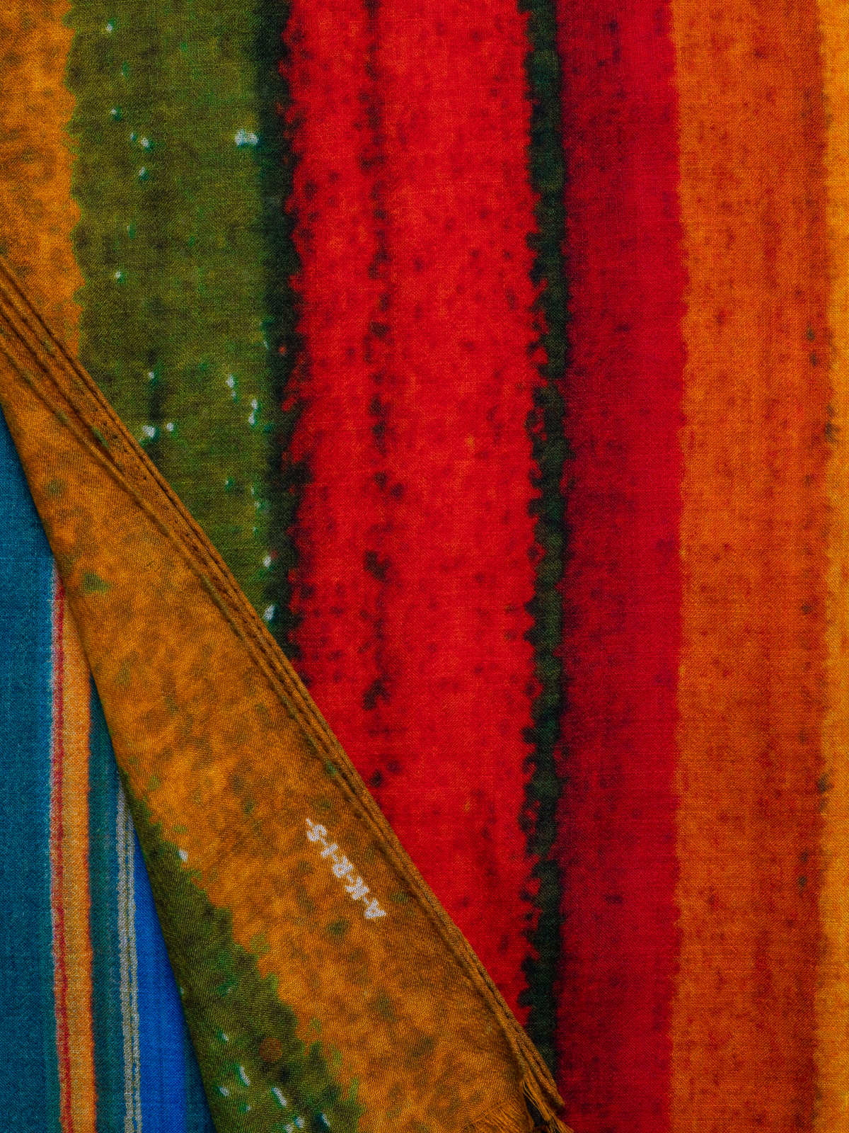 Designer Cashmere Silk Scarf with Wind Turbine Print - multicolor