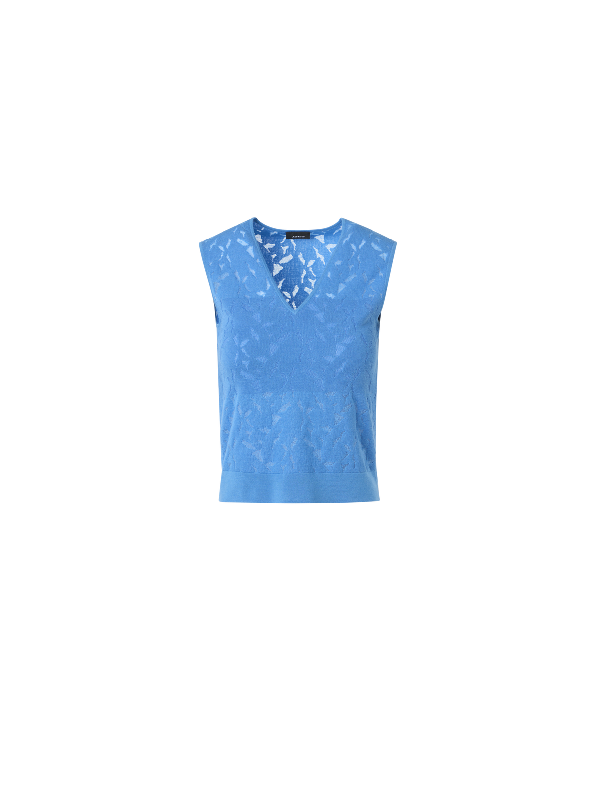 Designer Wool-Silk Intarsia Knit Top - blue