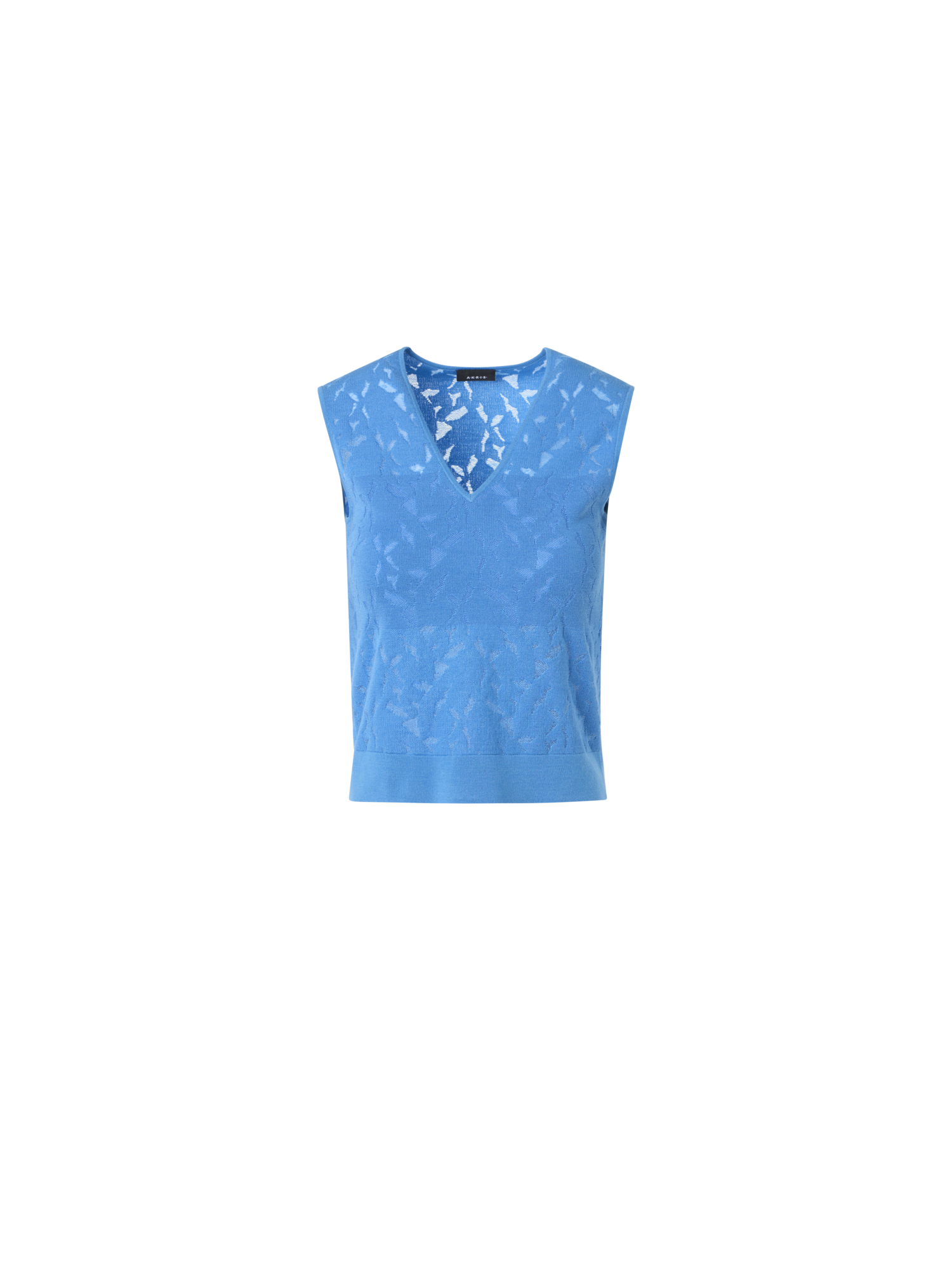 Designer Wool-Silk Intarsia Knit Top - blue