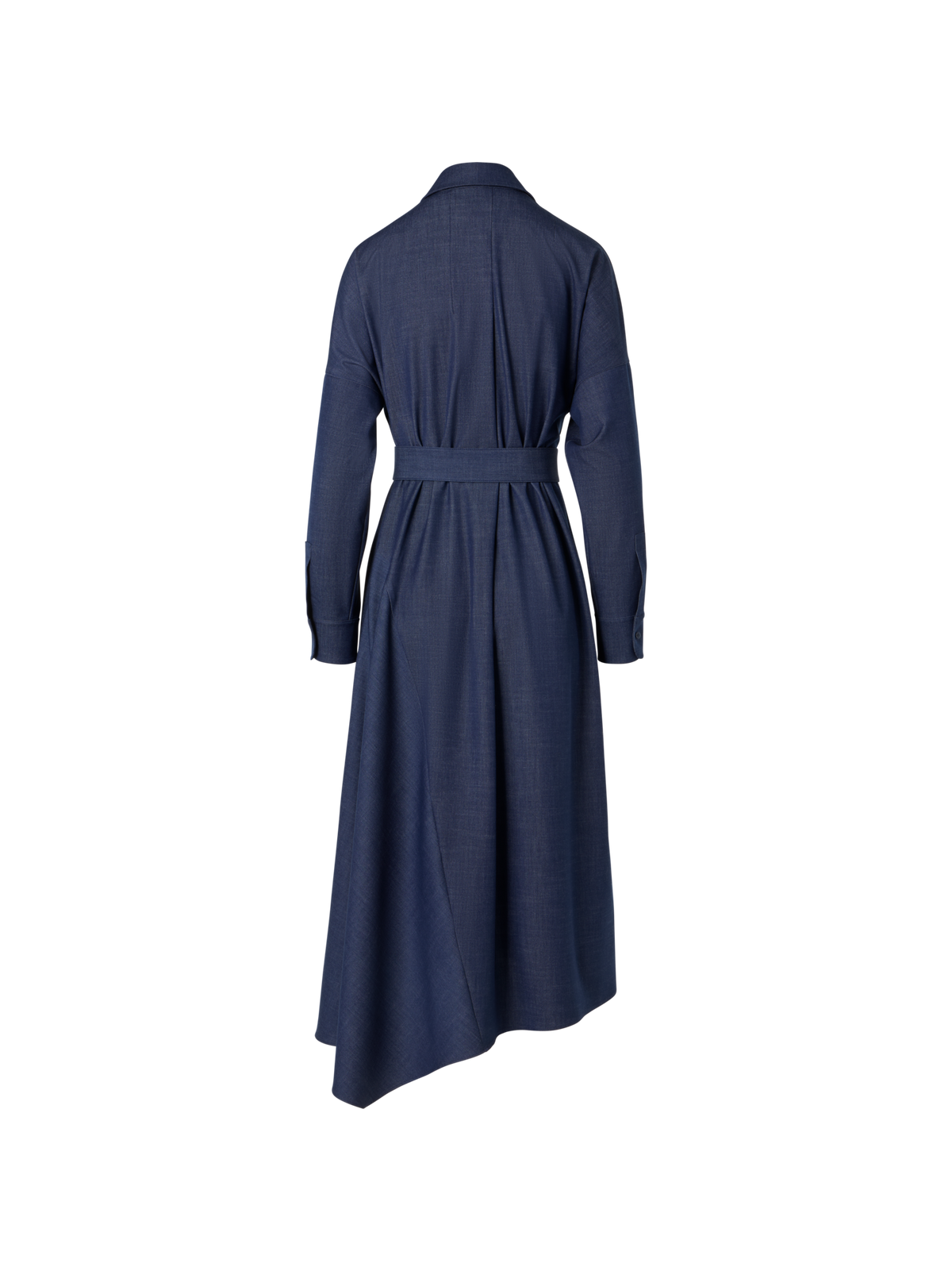 Designer Fluid Denim Midi Dress with Handkerchief Hem - navy