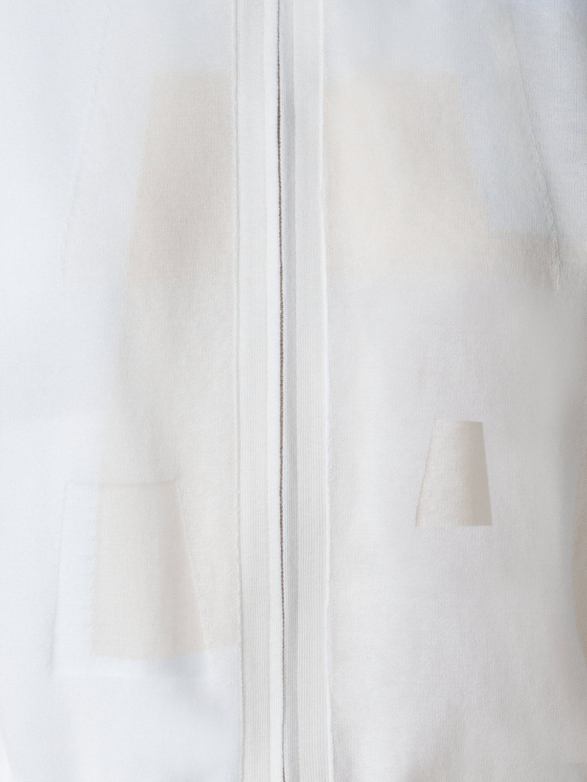 Designer Cotton Knit Cardigan with Trpezoid Jacquard  - ecru - white