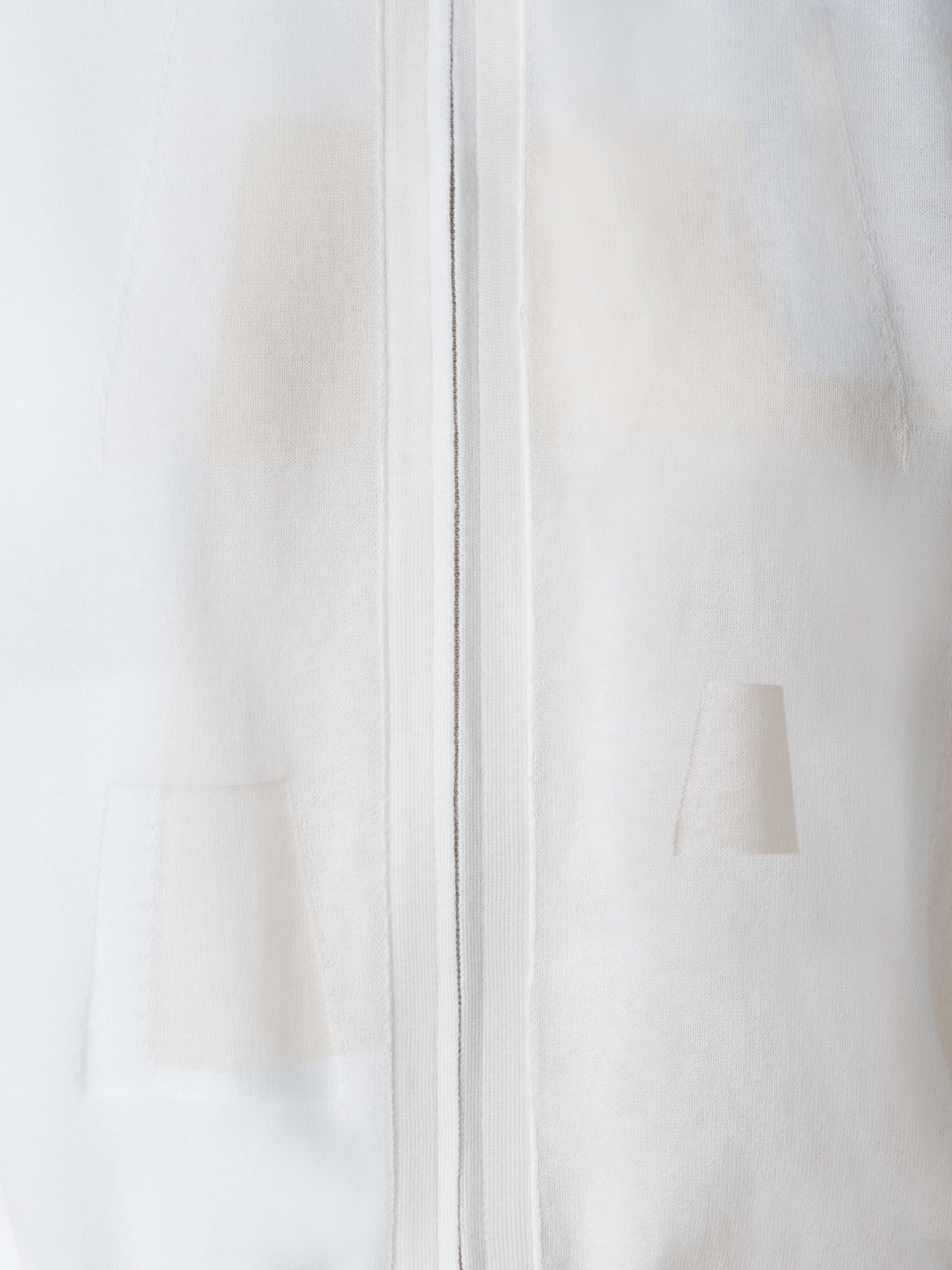 Designer Cotton Knit Cardigan with Trpezoid Jacquard  - ecru - white