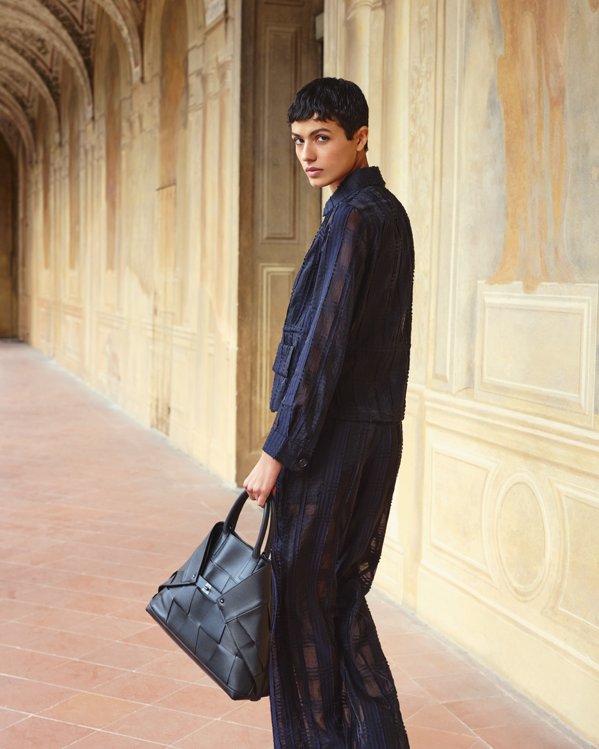 Designer Short Jacket in Sheer Organdy Plaid - neutral - navy - blue #editorial