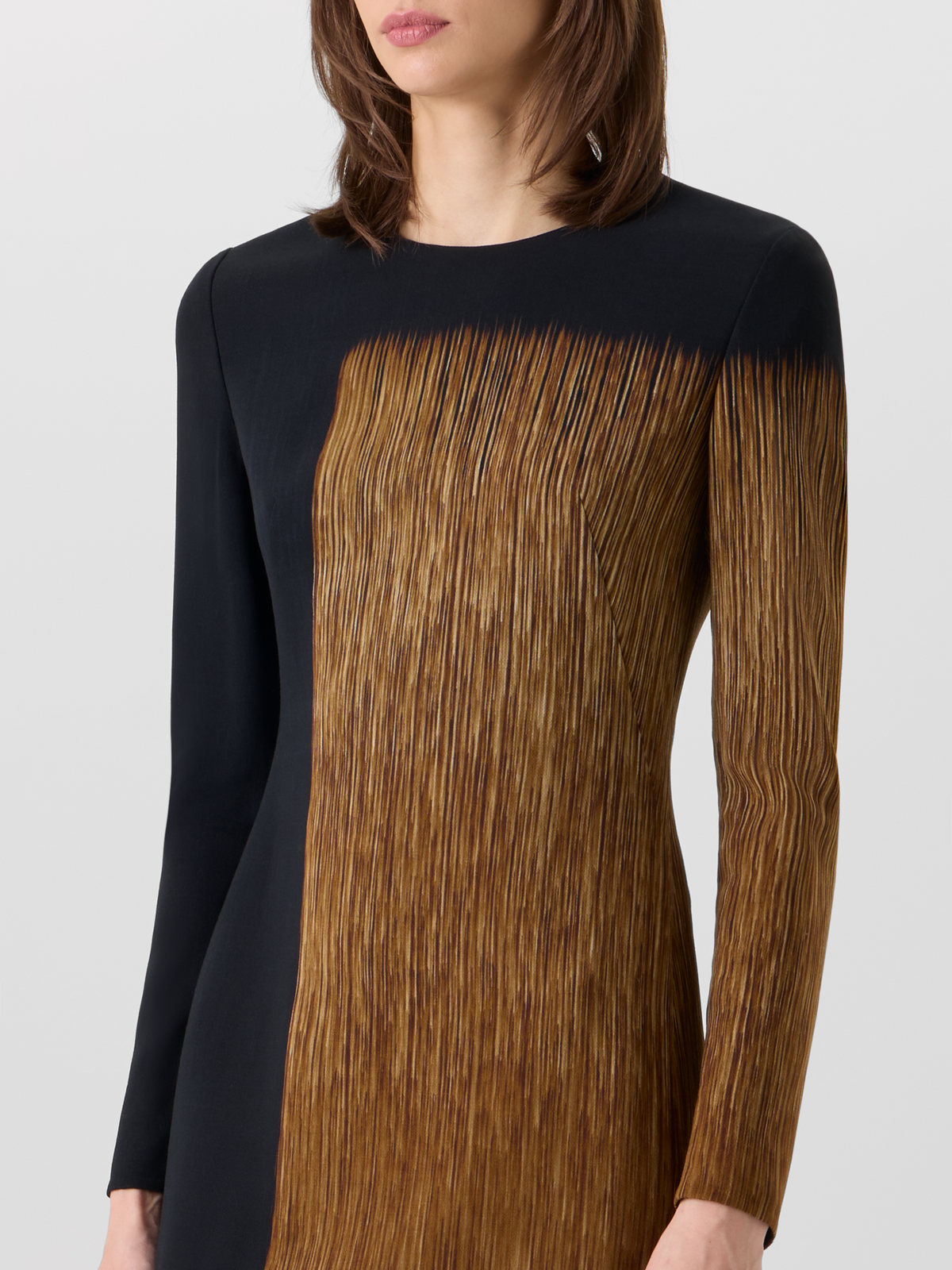 Designer Oro Lienzo Print Midi Sheath Dress in Wool Double-Face - beige - black - multicolor 