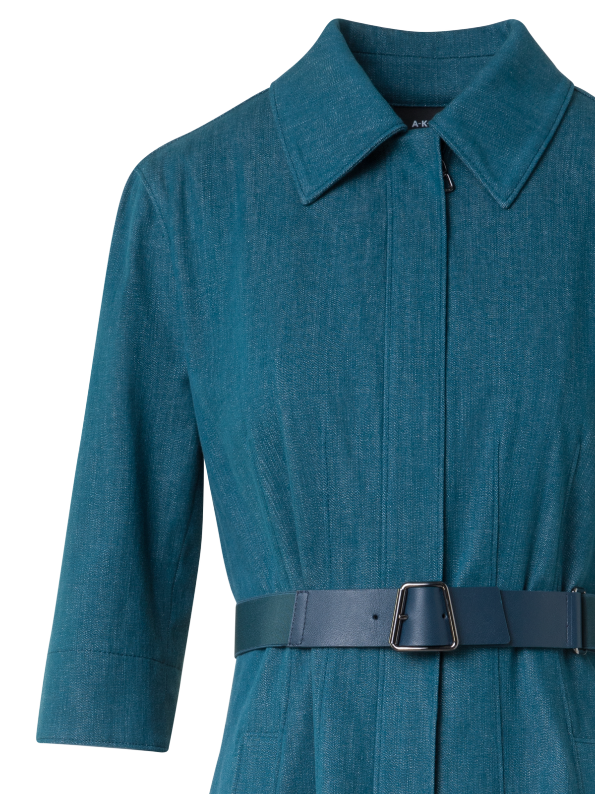 Designer Flared Midi Shirt Dress in Cotton Denim - green