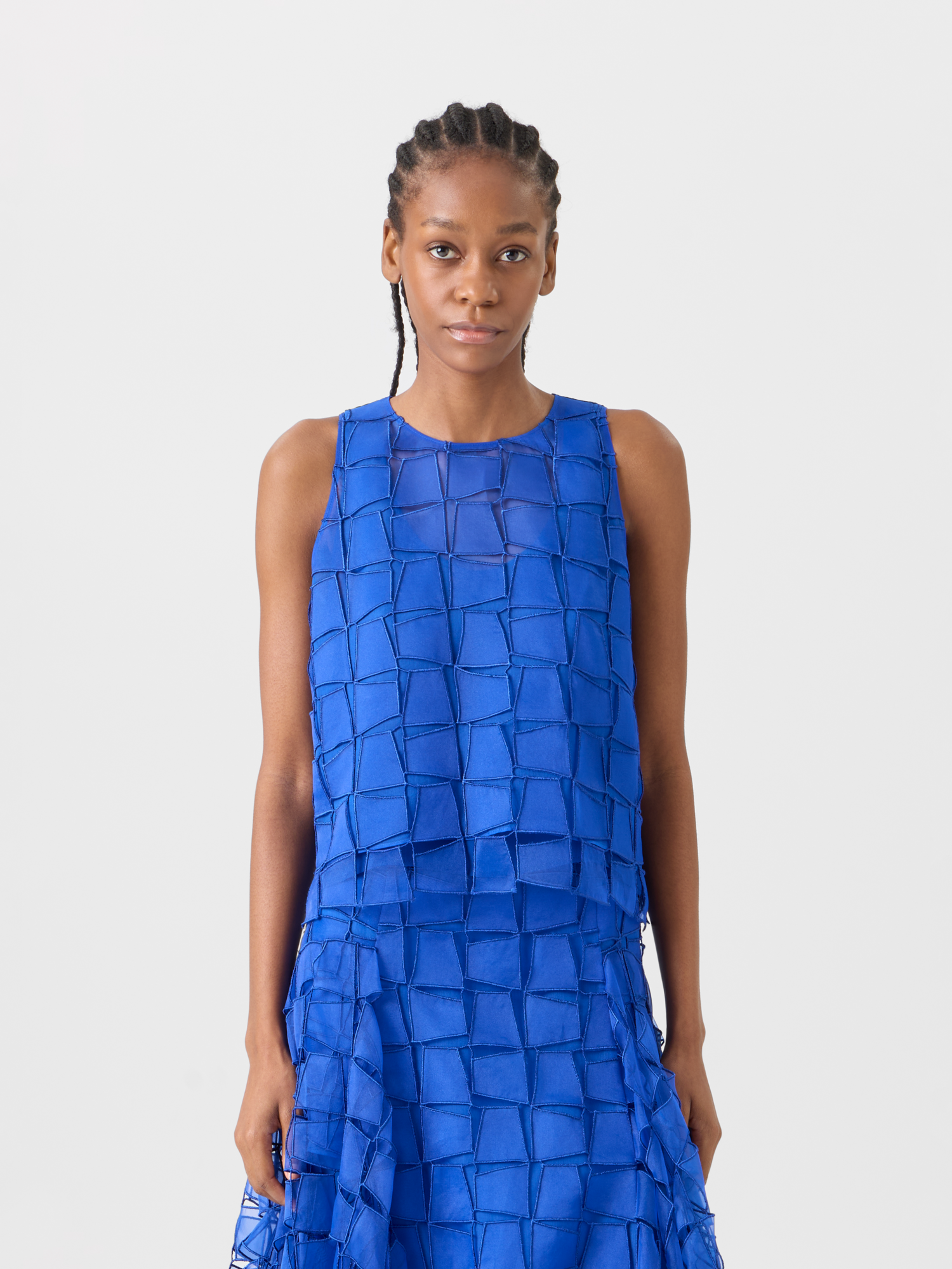 Designer Organza Trapezoid Embroidery Blouse - blue 