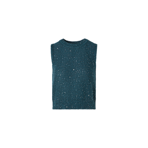 Sequined Sleeveless Linen Cotton Knit Top