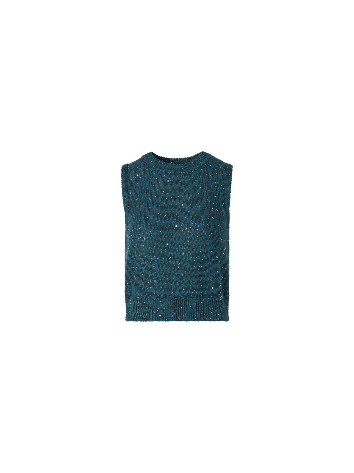 Designer Sequined Sleeveless Linen Cotton Knit Top - green