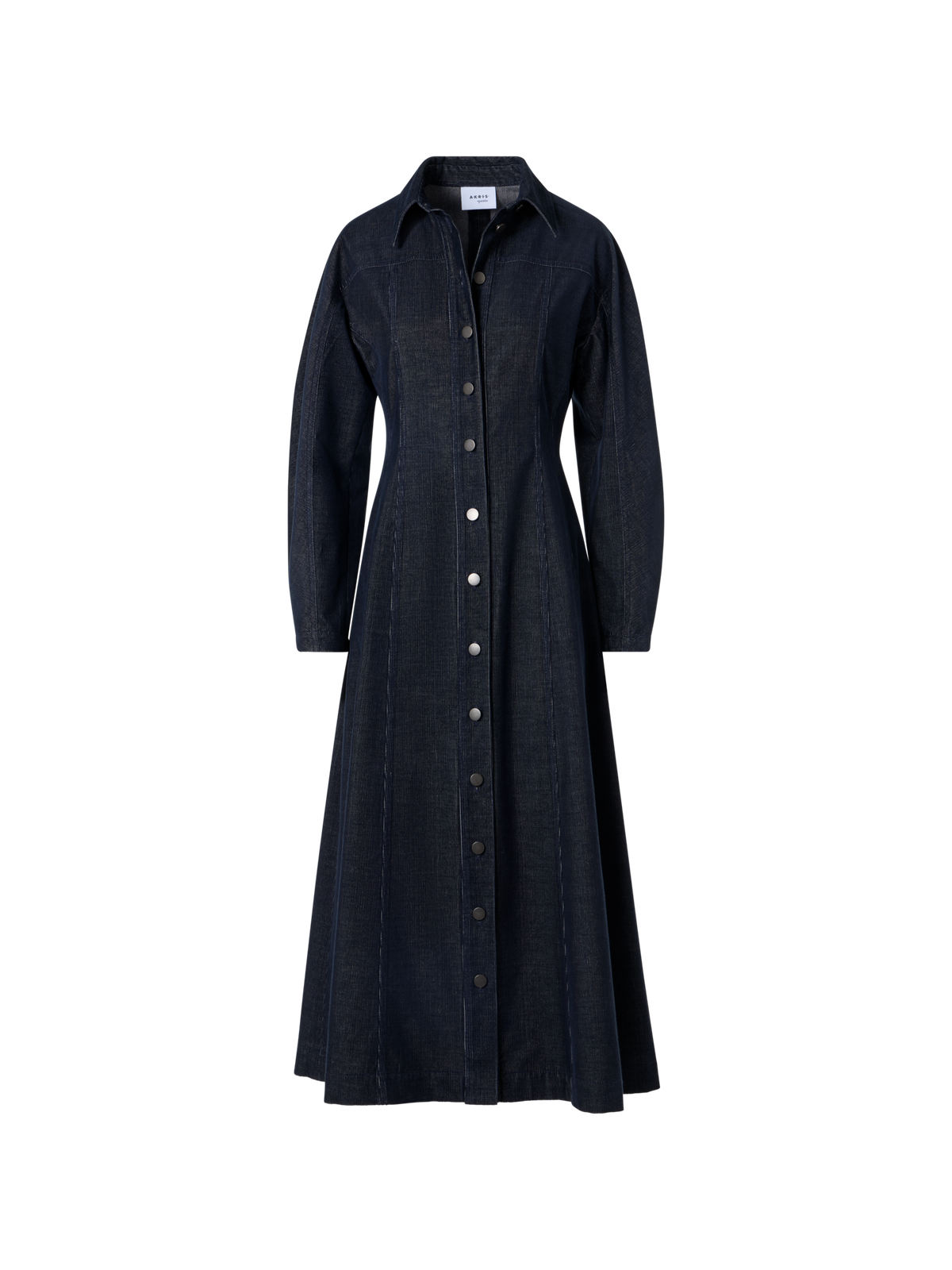Designer Fit-and-Flare Midi Dress in Changeant Micro Corduroy - navy