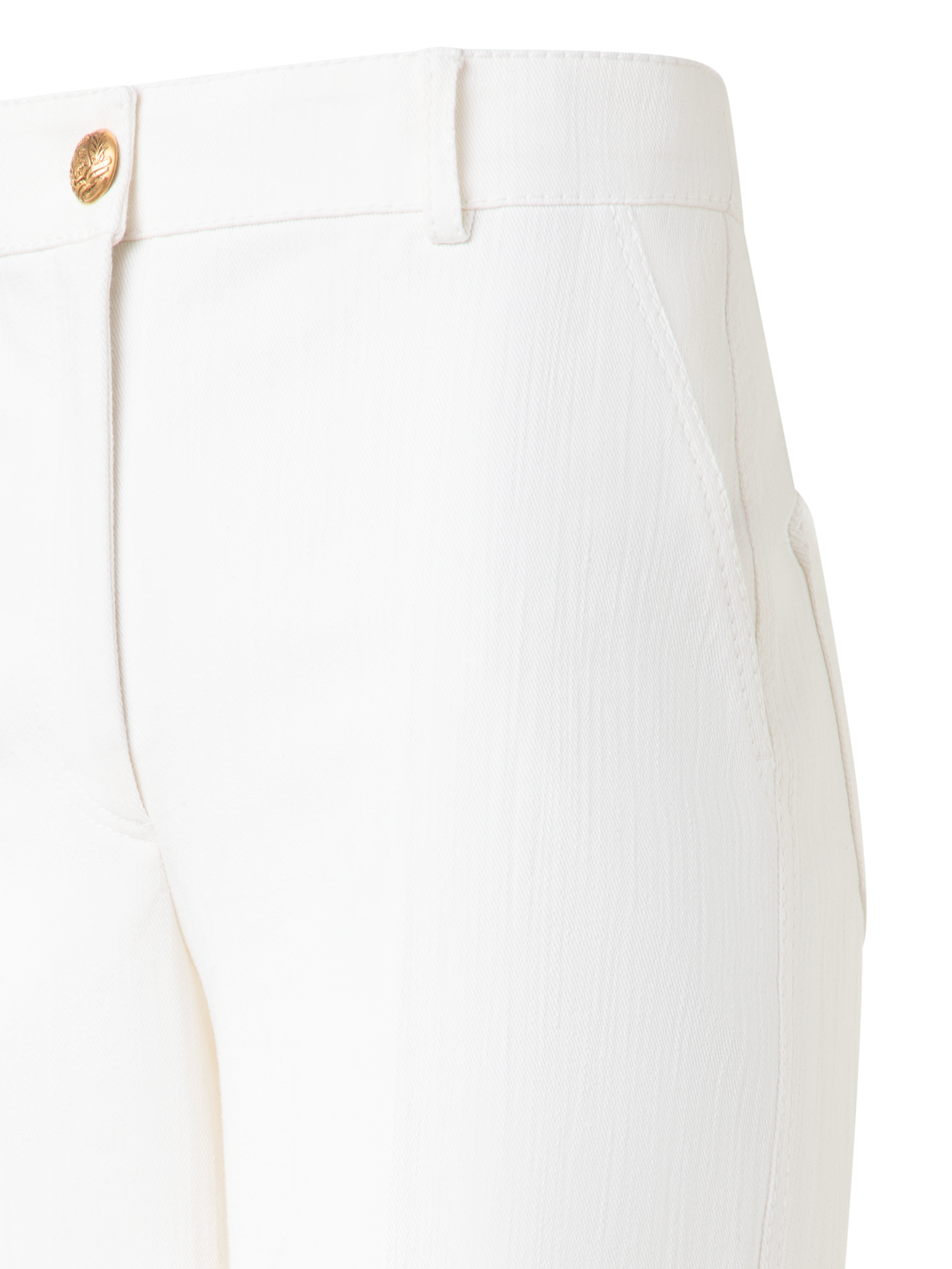 Designer Cropped Wide Cotton Denim Stretch Pants - neutral - ecru - white