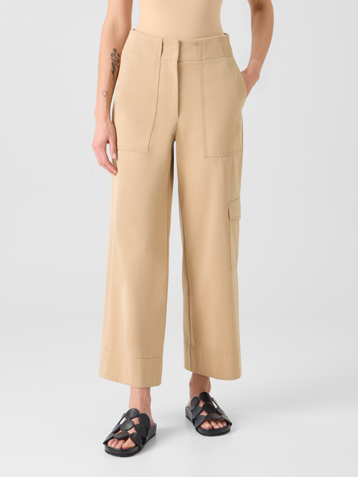 Designer Cargo Pants in Cotton Gabardine - beige #editorial