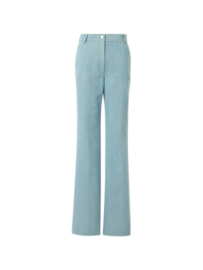 Designer Celia Mid-Rise Pinstripe Bootcut Denim Pants - blue