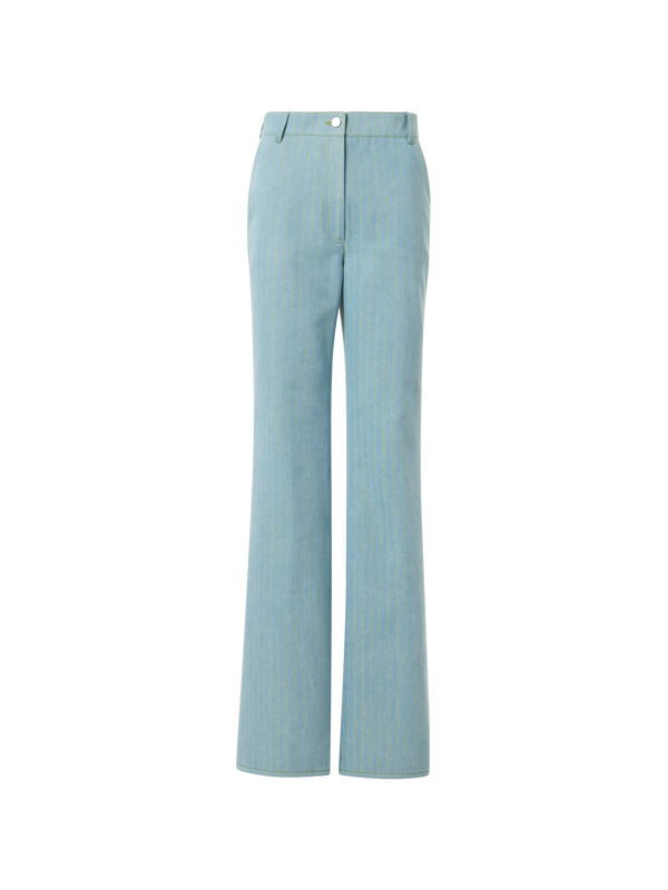 Designer Celia Mid-Rise Pinstripe Bootcut Denim Pants - blue