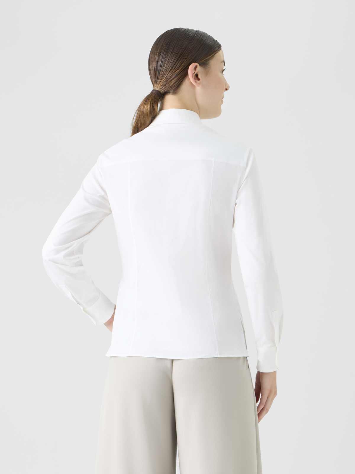 Designer Cotton Poplin Blouse with Pleated Plastron - white #editorial