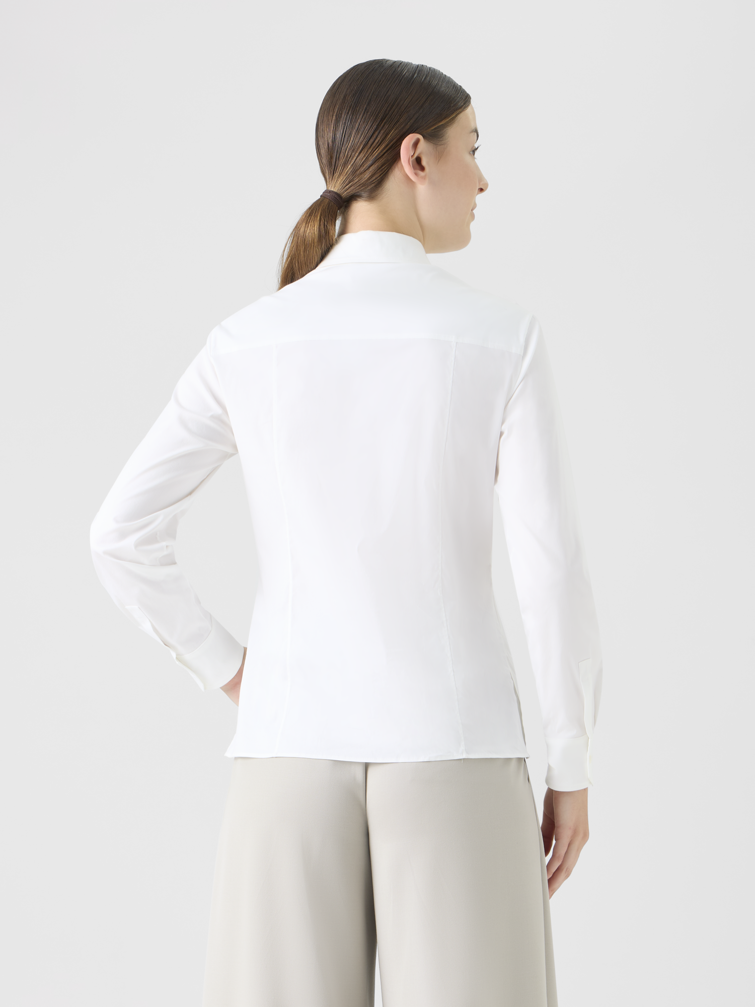 Designer Cotton Poplin Blouse with Pleated Plastron - white 