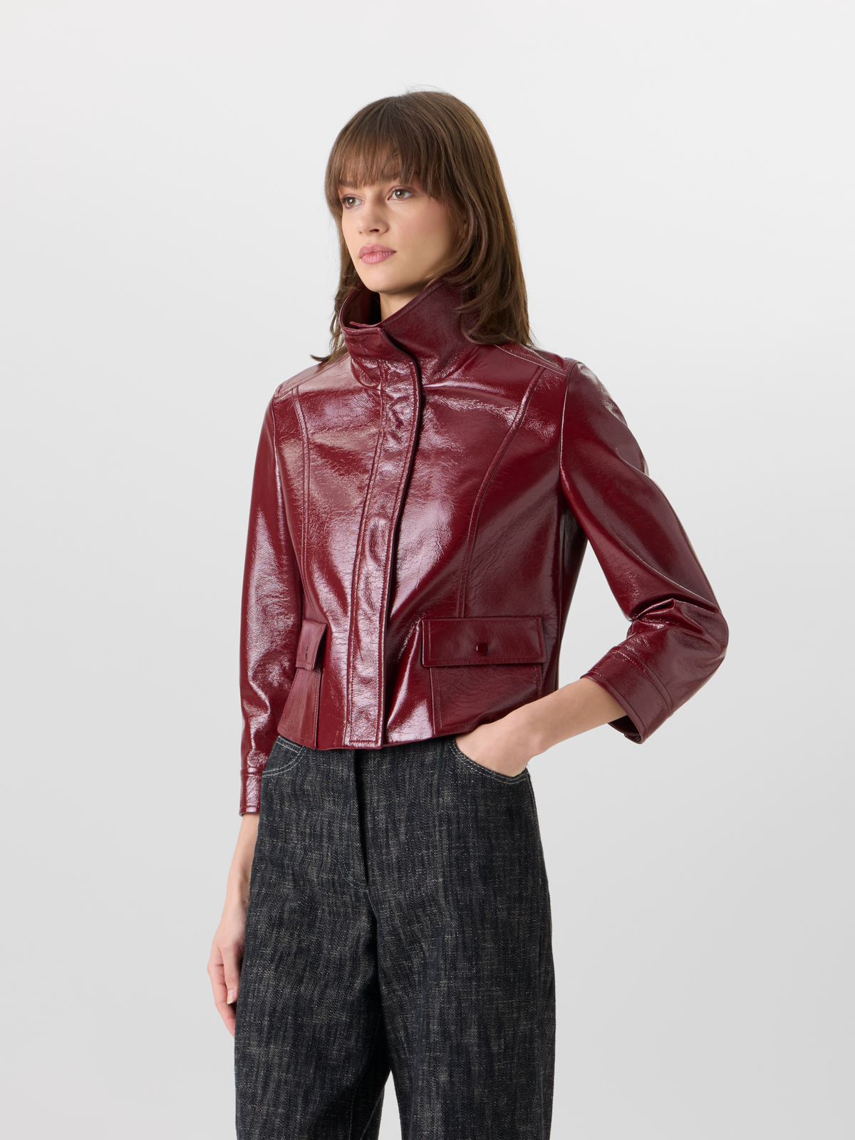 Designer Long-Sleeve Signature Pin-Dot Lamb-Nappa Leather Motorbike Jacket - red #editorial