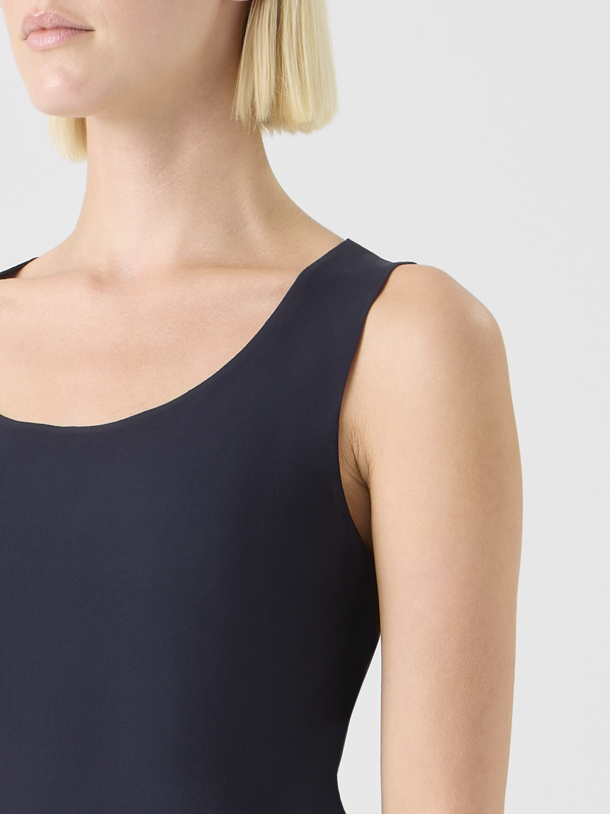 Designer Silk Georgette Scoop-Neck Top - navy - blue #editorial