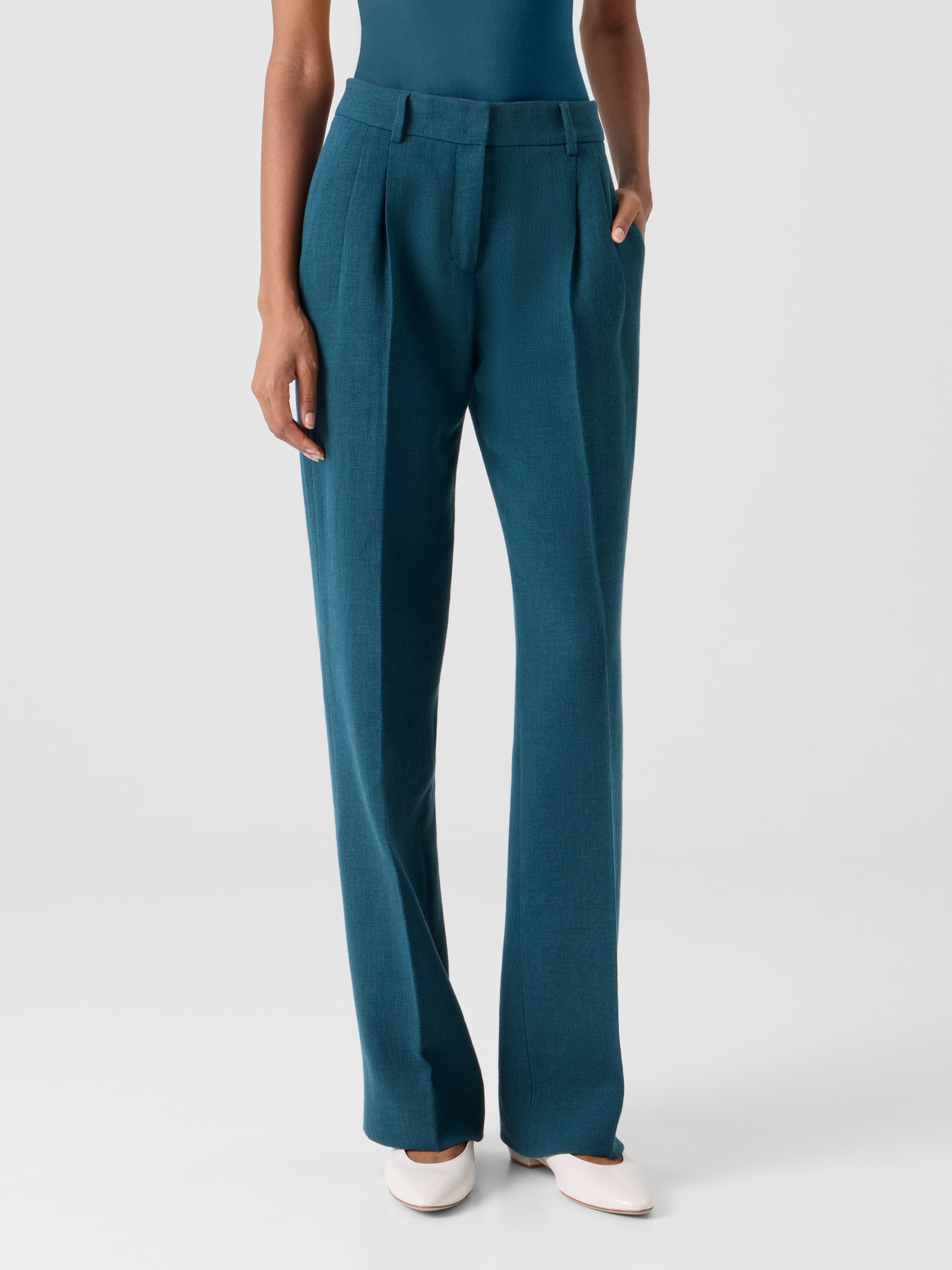 Designer Fabri Straight Pleated Pants - green 