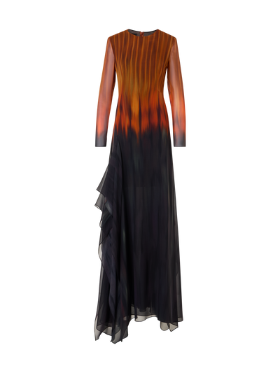 Designer Fuego Negro Print Gown in Silk Crêpe - multicolor