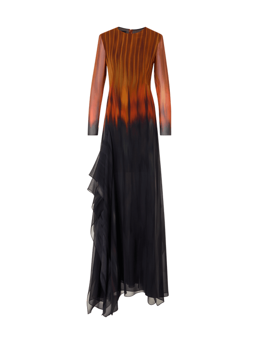 Designer Fuego Negro Print Gown in Silk Crêpe - multicolor
