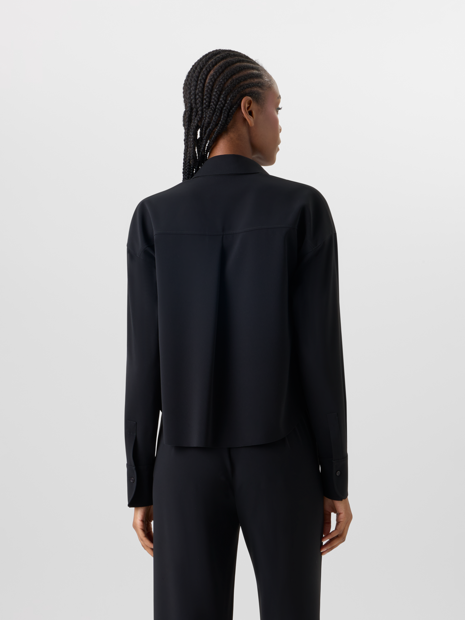 Designer Long-Sleeve Papercut Flower Blouse - black 