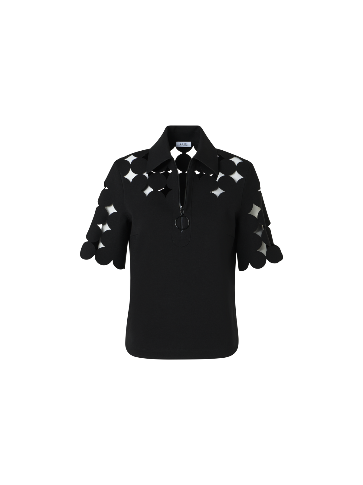 Designer Dropping Dot Cut-Out Polo Shirt - black