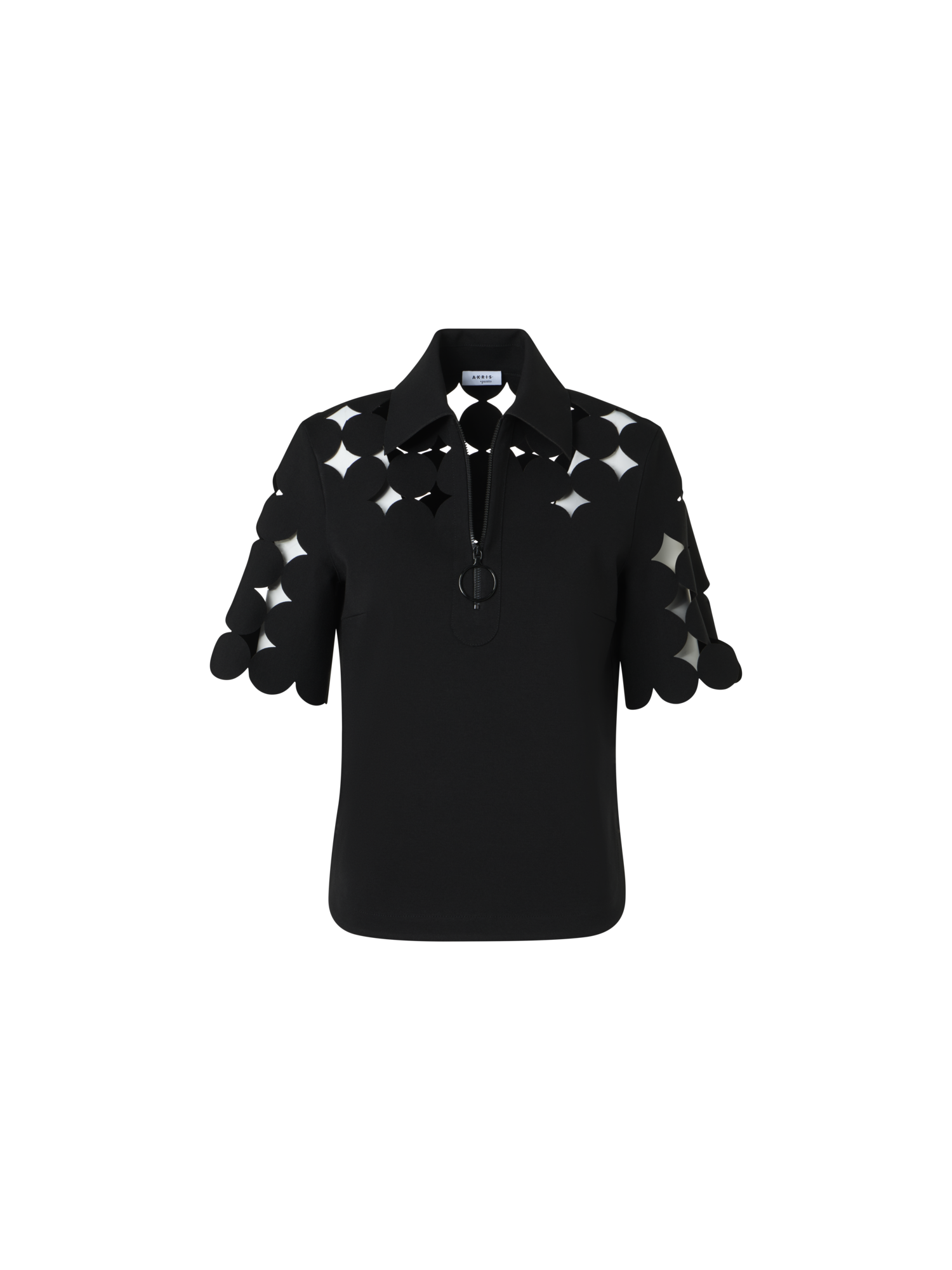 Designer Dropping Dot Cut-Out Polo Shirt - black