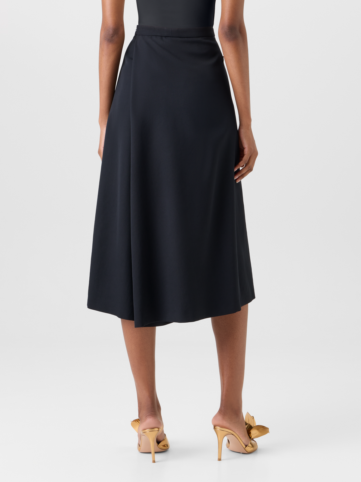 Designer Pleated Midi Skort in Wool Gabardine - black #editorial