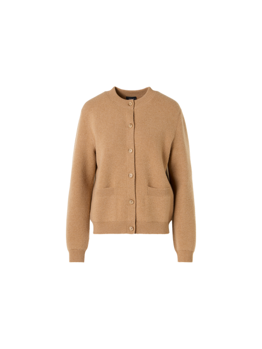 Designer Long-Sleeve Cashmere-Piqué Knit Cardigan - brown