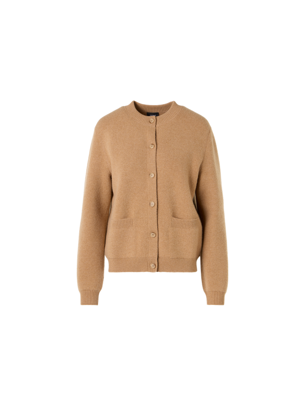 Designer Long-Sleeve Cashmere-Piqué Knit Cardigan - brown