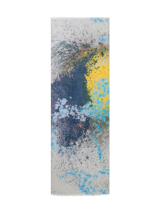 Designer Cashmere Silk Scarf with Waterlilly print - multicolor