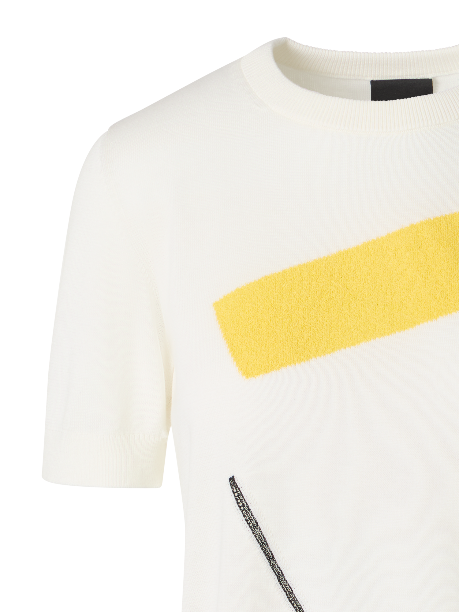Designer Short-Sleeve Corner Shift Knit Sweater - ecru