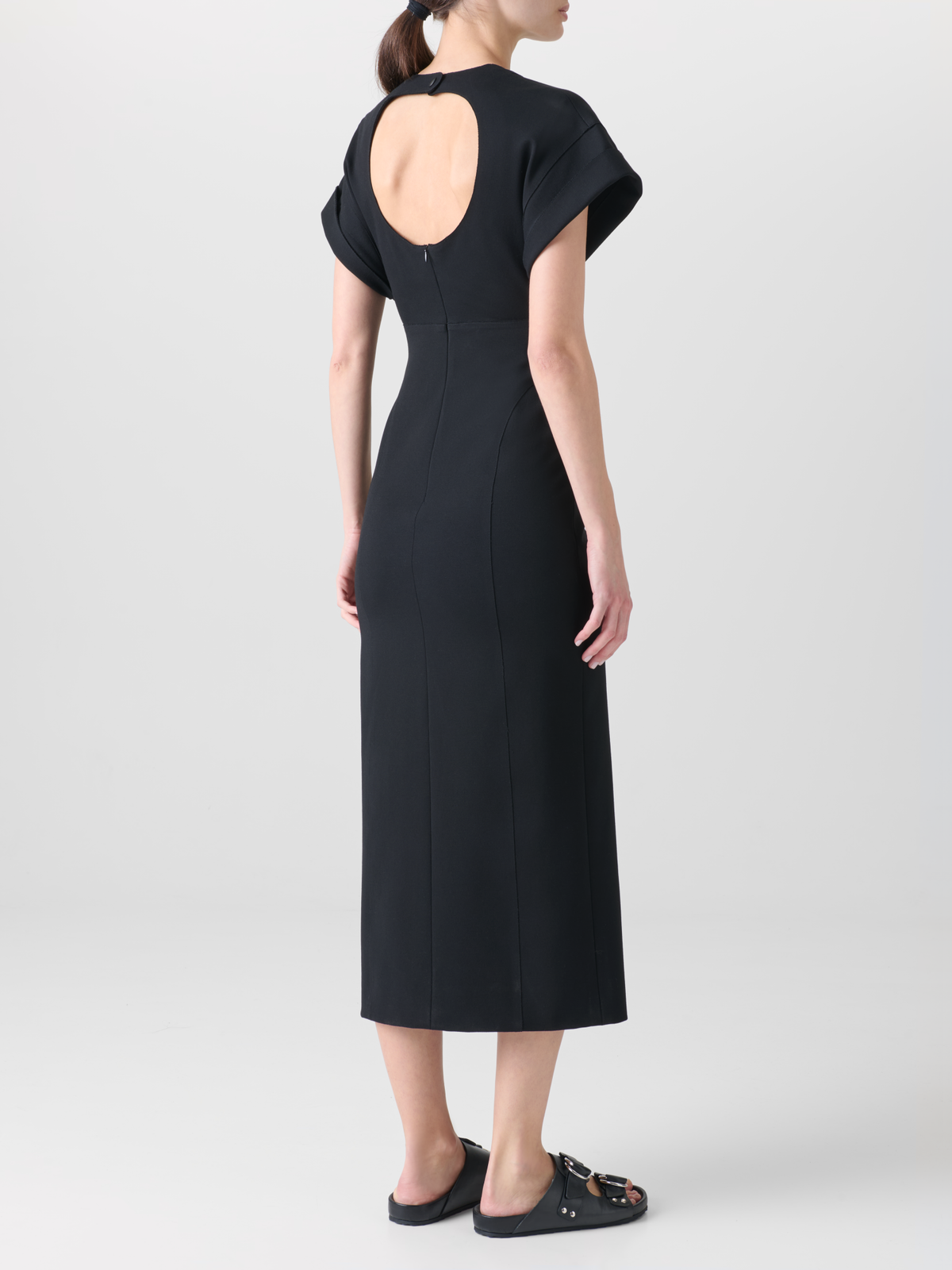 Designer Fitted Midi Dress in Signature Jersey - black - neutral #editorial