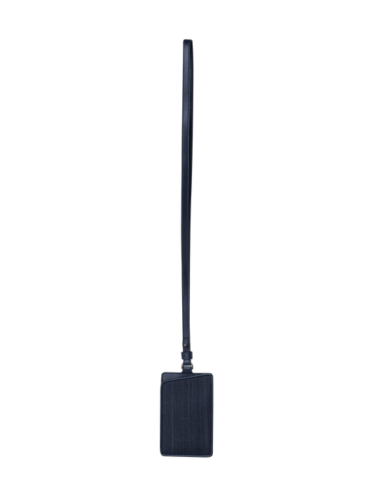 Designer Luggage Tag in Horsehair and Leather - navy - blue