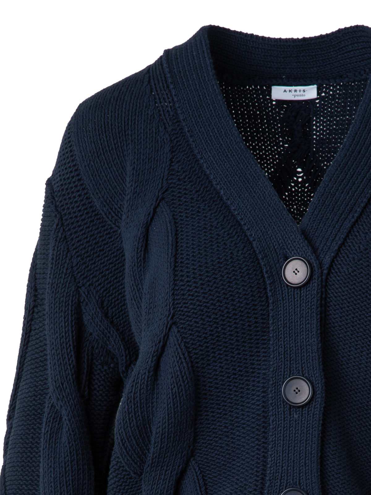 Designer Cardigan in Chunky Cotton Cable Knit - navy - blue