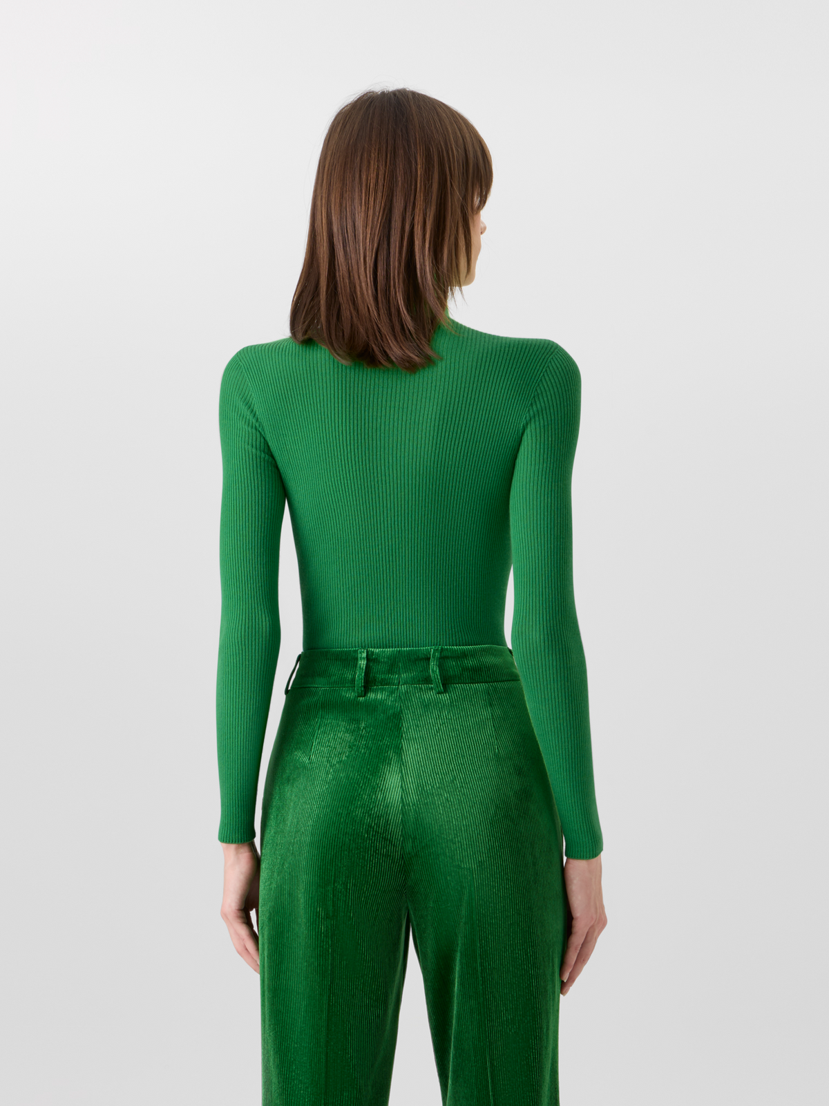 Designer Fine Rib Cashmere Silk Mock Neck Sweater - green 
