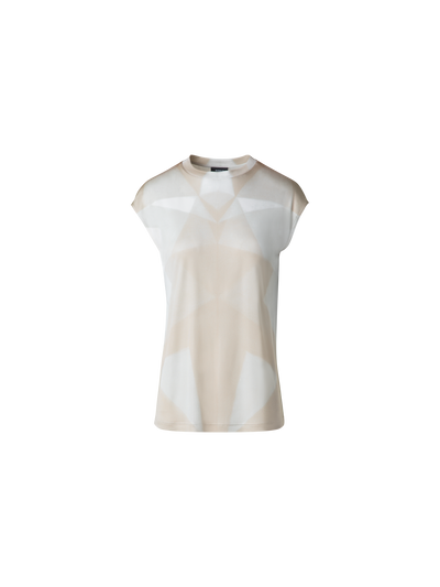 Designer Silk T-Shirt with Chiaroscuro Print - neutral - pastel - multicolor - beige