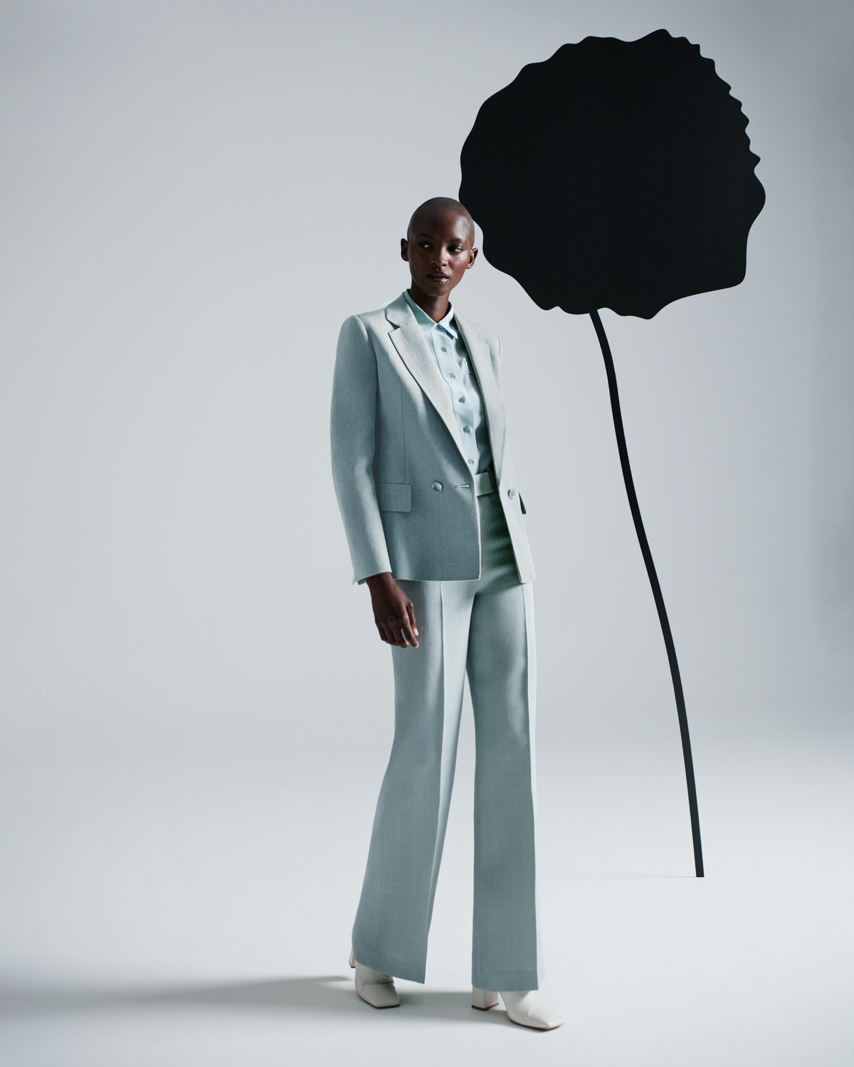 Designer Double Breasted Blazer in Shantung Silk - pastel - blue #editorial