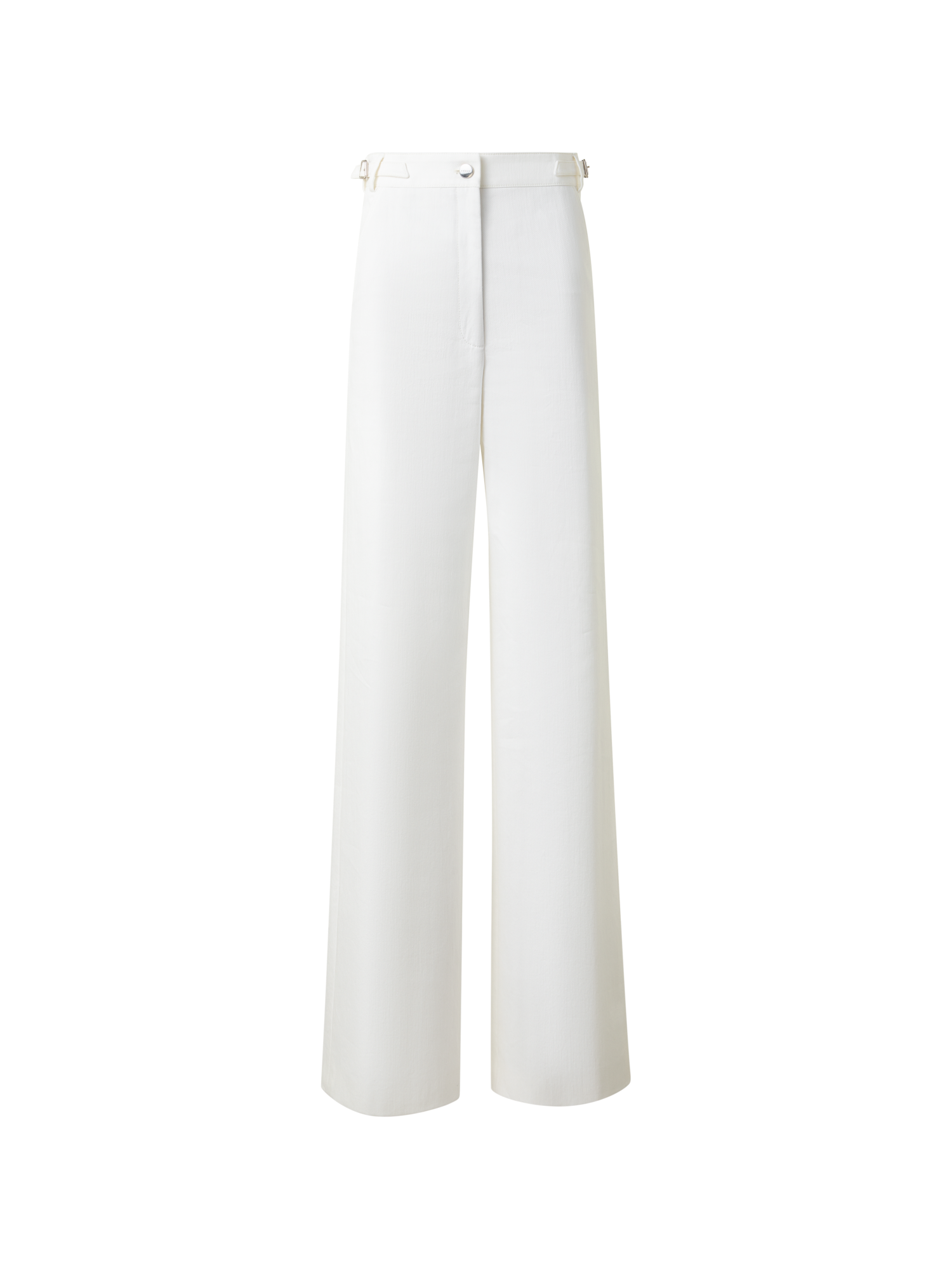 Designer Wide Cotton Denim Stretch Pants - neutral - ecru - white