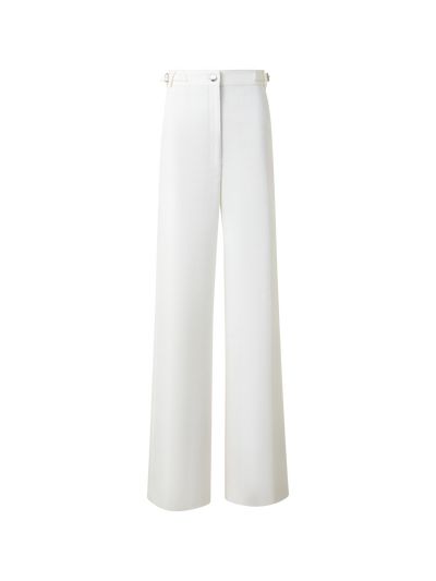 Designer Wide Cotton Denim Stretch Pants - neutral - ecru - white