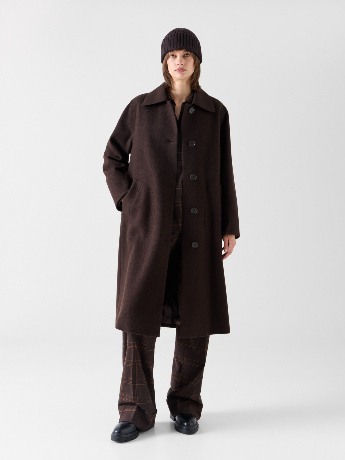 Designer Heavy Taglio Vivo Long Car Coat - brown #editorial