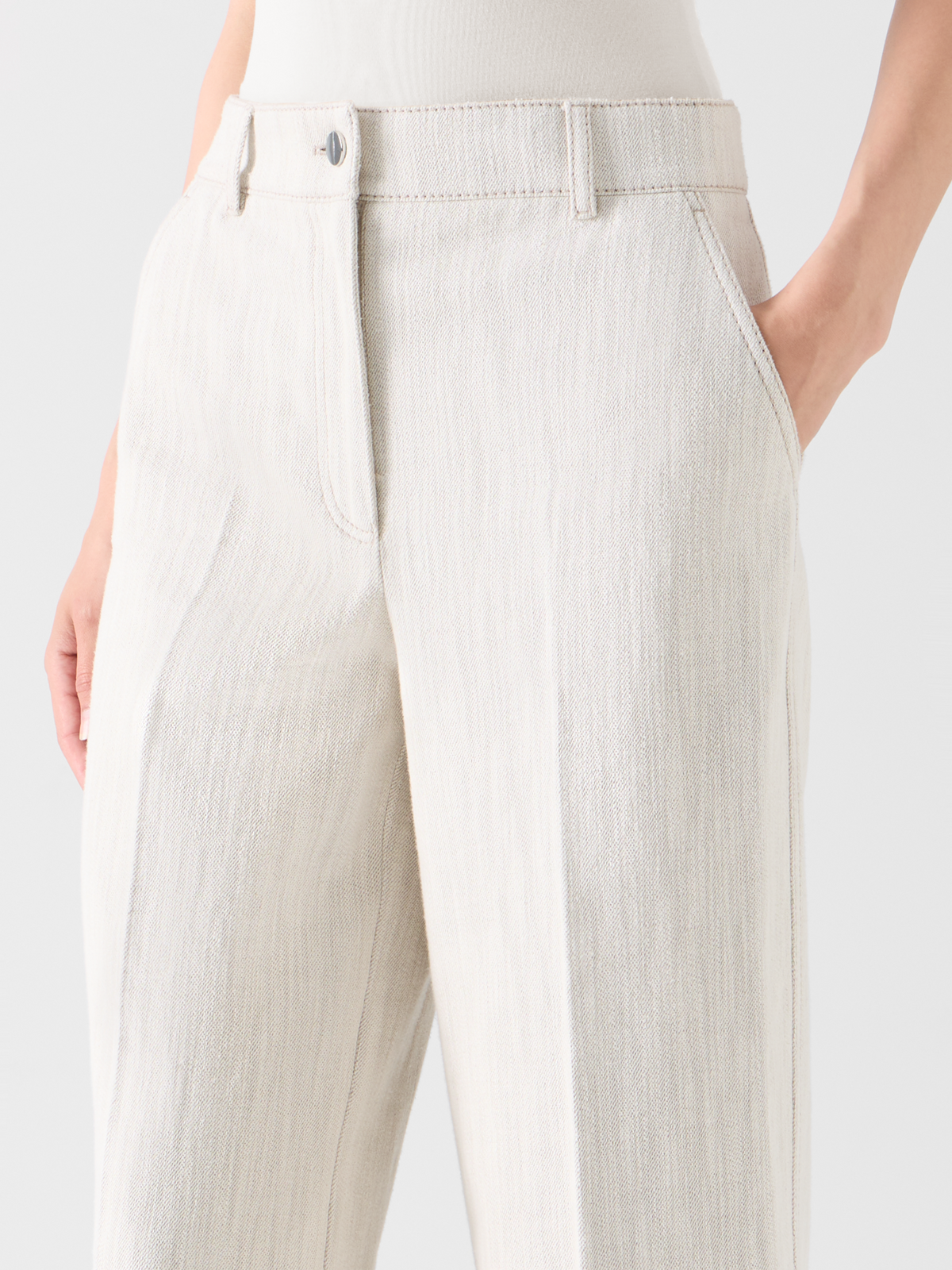 Designer High-Waist Cropped Wide Leg Denim Pants - ecru 