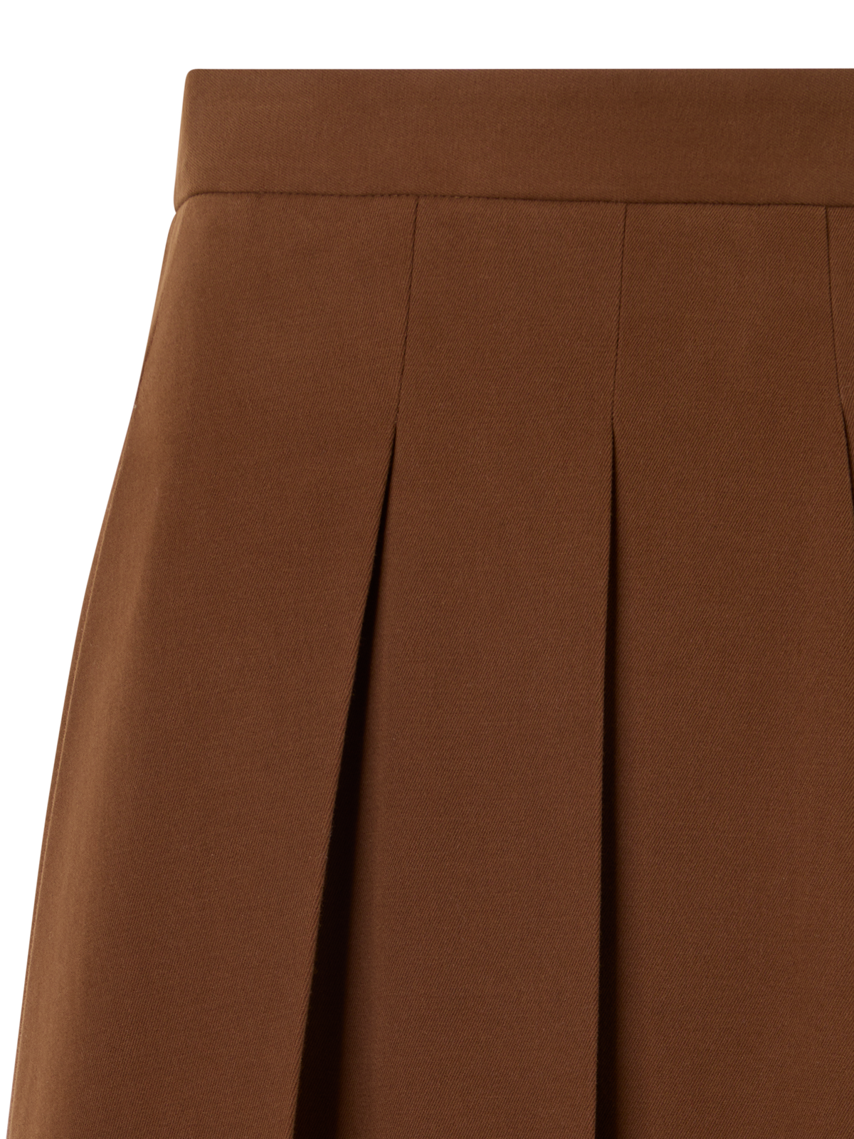 Designer Side Pleated Midi Skirt in Cotton Wool Gabardine - brown
