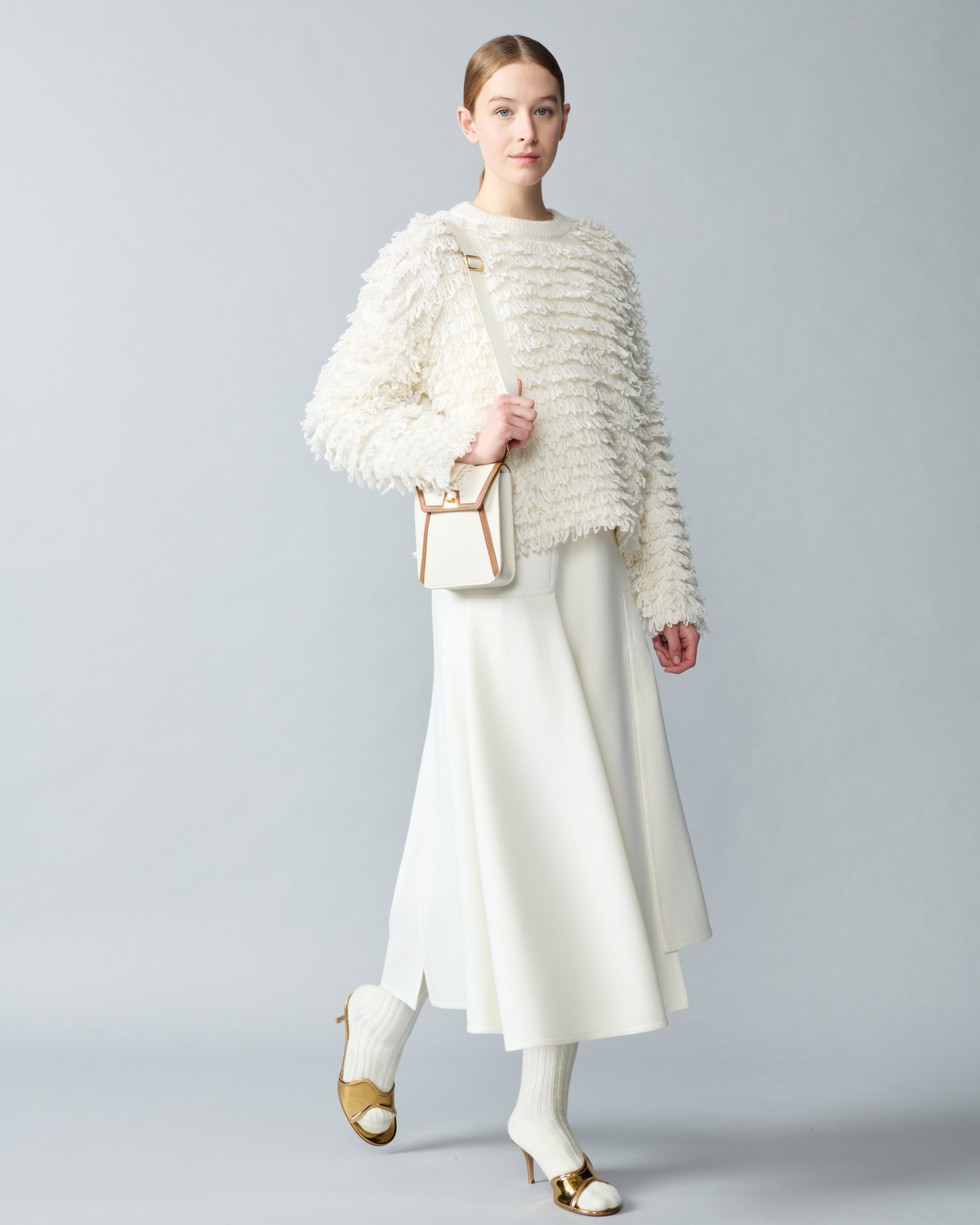 Designer Allover Loops Wool Silk Cashmere Sweater - ecru - white #editorial