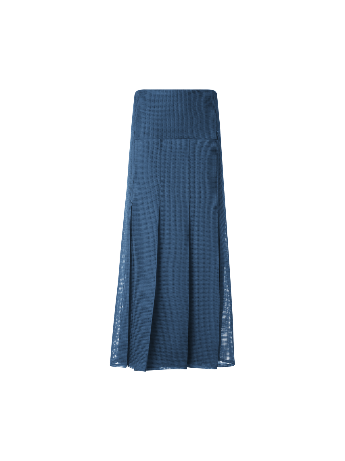 Designer Pleated Midi Skirt in Techno Grid - blue