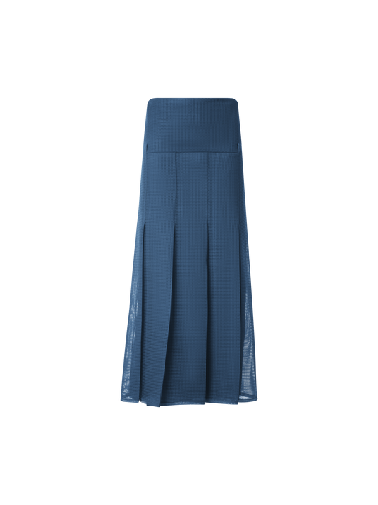 Designer Pleated Midi Skirt in Techno Grid - blue