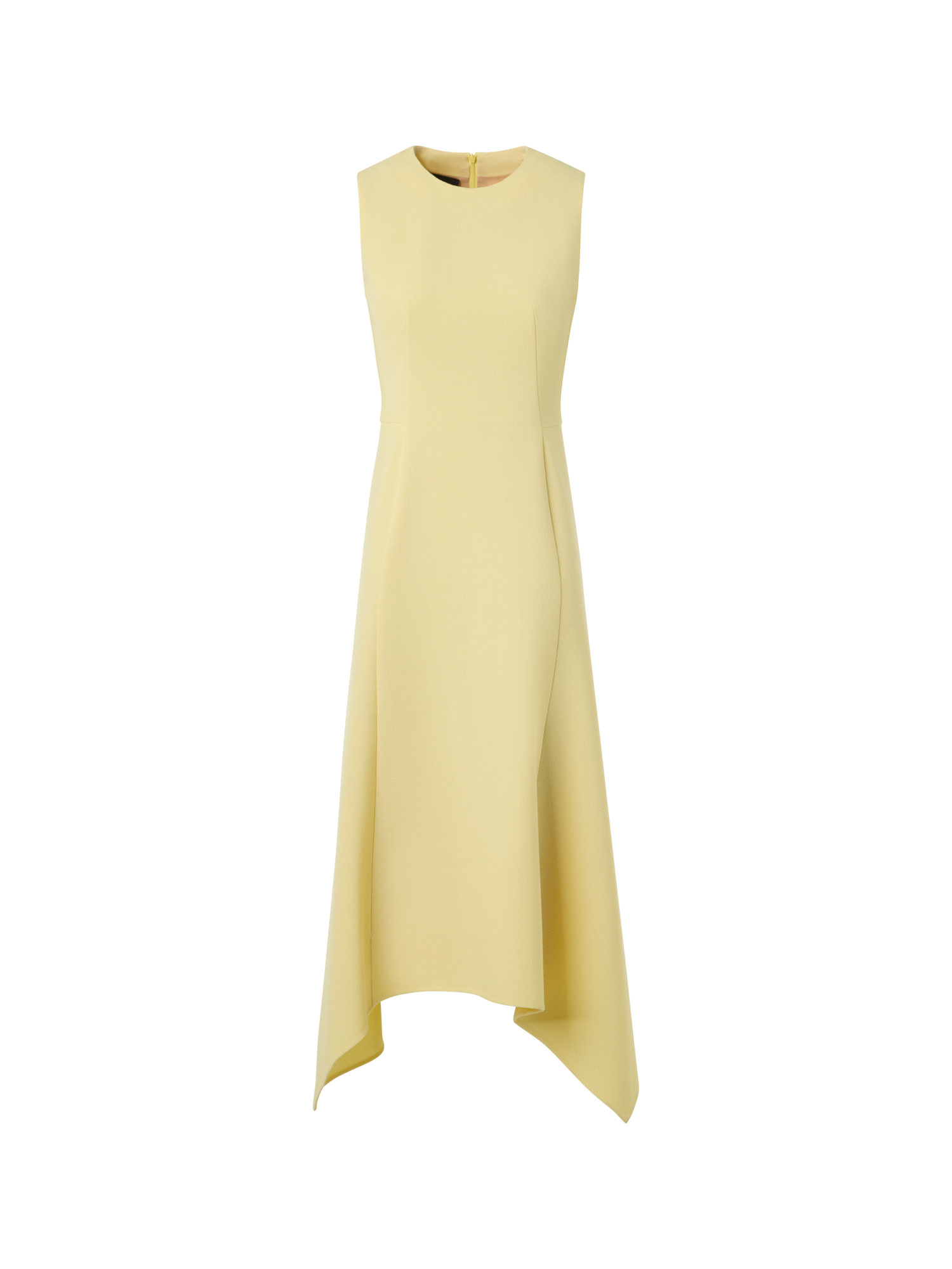 Designer Asymmetrical Wool Crêpe Double-Face Midi Dress - yellow