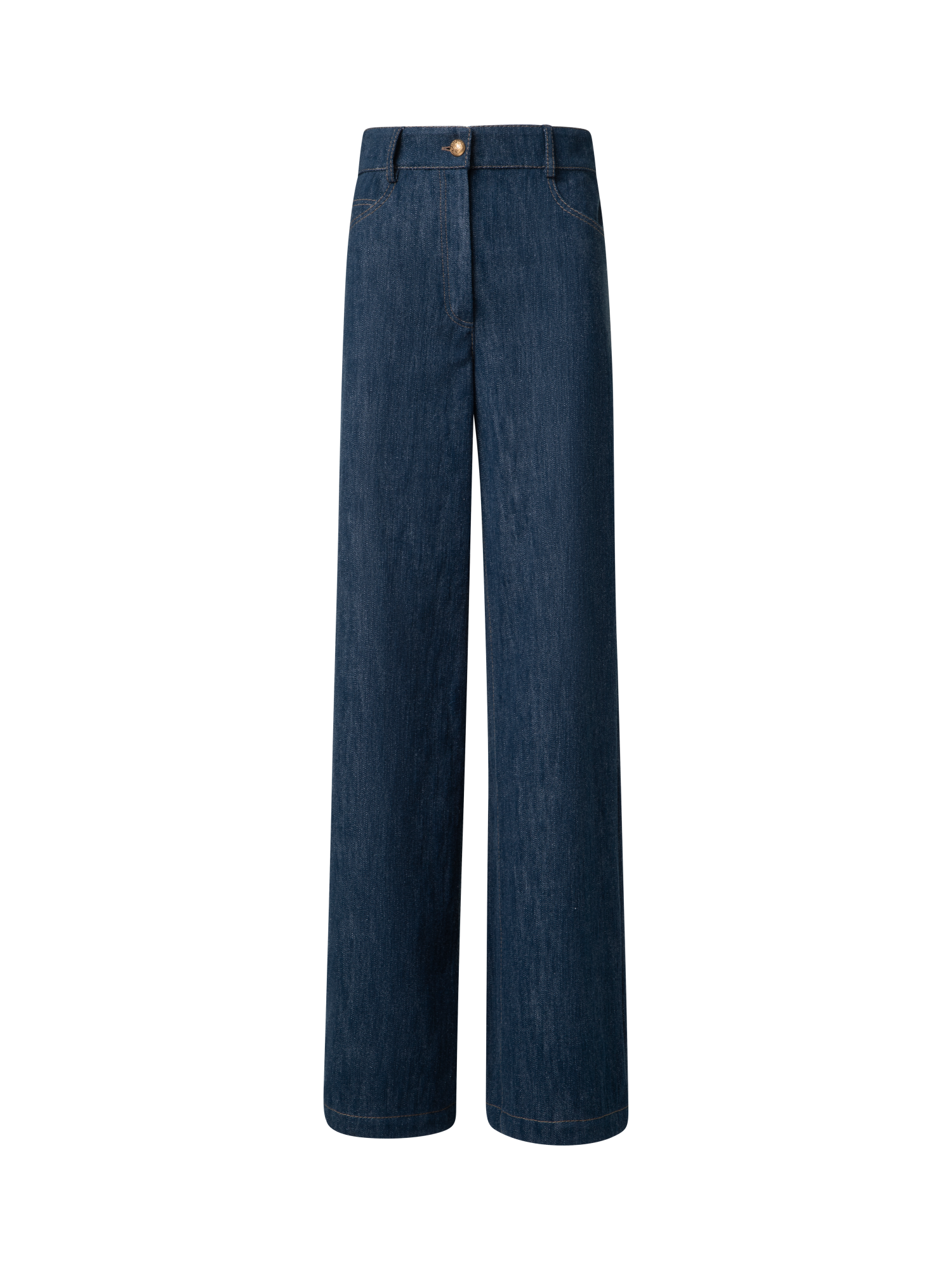 Designer Wide Cotton Wool Denim Stretch Pants - navy - blue