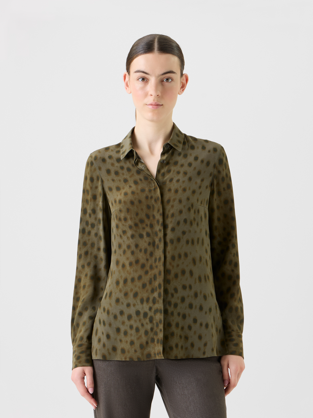 Designer Silk Blouse in Leopard Print - neutral - brown #editorial