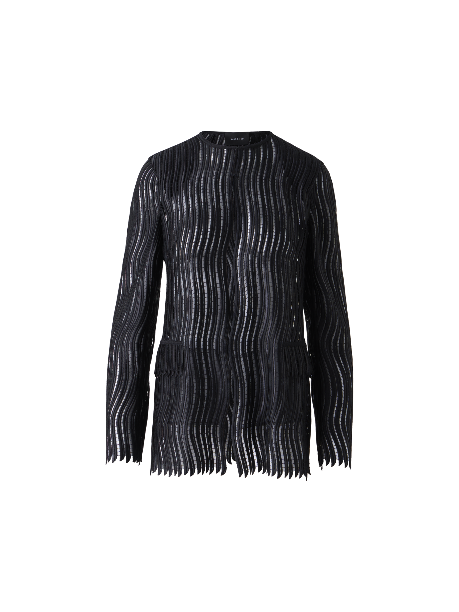 Designer Hekka Long Sheer Wave Guipure Jacket - black
